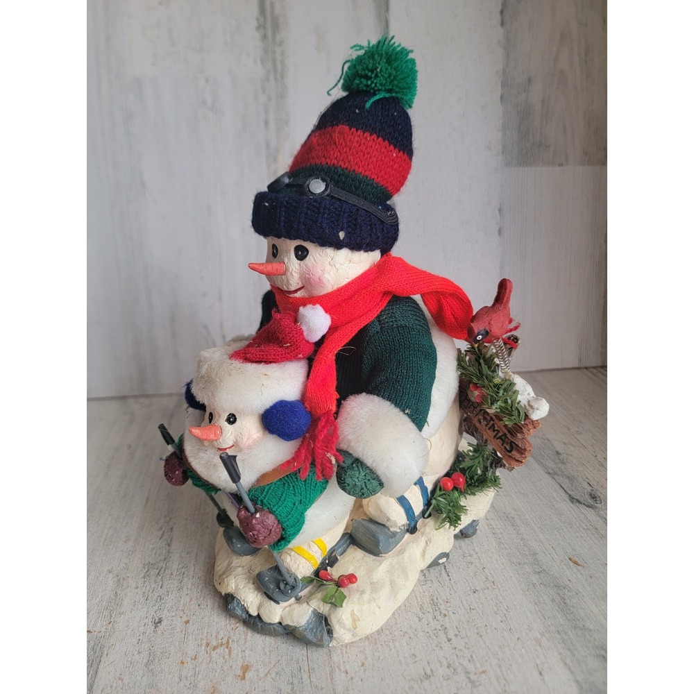 Vintage skiing snowman parent kid Xmas snow home decor unique ski